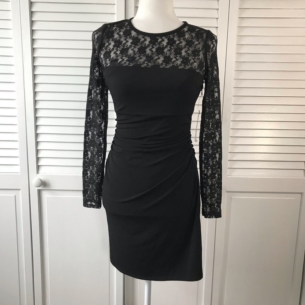 LAUNDRY BY DESIGN Black Long Sleeve Lace Dress Size 4